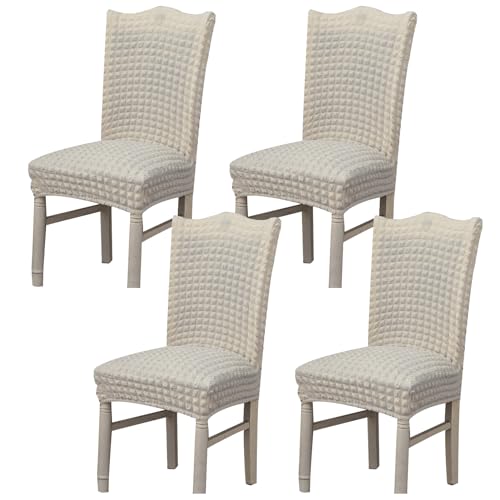 Hueborne Stretch-Esszimmerstuhlbezug, Anti-Falten-Bankettstuhlbezug, Waschbarer Möbelschutz for Stühle Ohne Armlehnen(White,Set of 4) von Hueborne