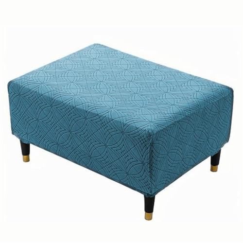 Hueborne Stretch-Ottoman-Bezug Aus Samt Und Jacquard for Quadratische/rechteckige Fußstützenhocker – Elastischer, Passgenauer Möbelschutz-Schonbezug Mit Elastischer Unterseite(Dark Blue,S) von Hueborne