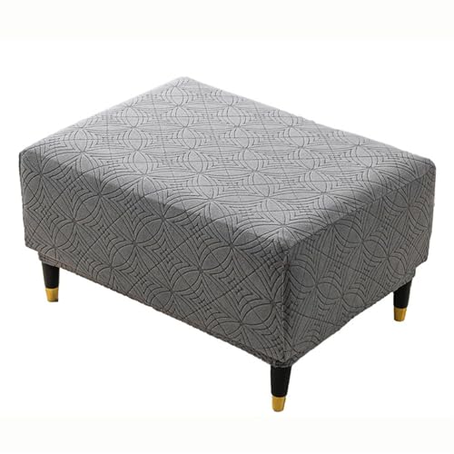 Hueborne Stretch-Ottoman-Bezug Aus Samt Und Jacquard for Quadratische/rechteckige Fußstützenhocker – Elastischer, Passgenauer Möbelschutz-Schonbezug Mit Elastischer Unterseite(Dark Grey,M) von Hueborne