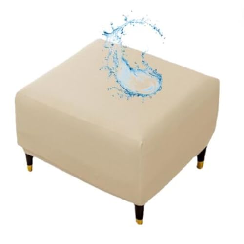 Hueborne Stretch-Ottoman-Schonbezug – Wasserdichter Fußstützenbezug Aus PU-Leder for Kleine Und Große Möbel(Khaki,S) von Hueborne