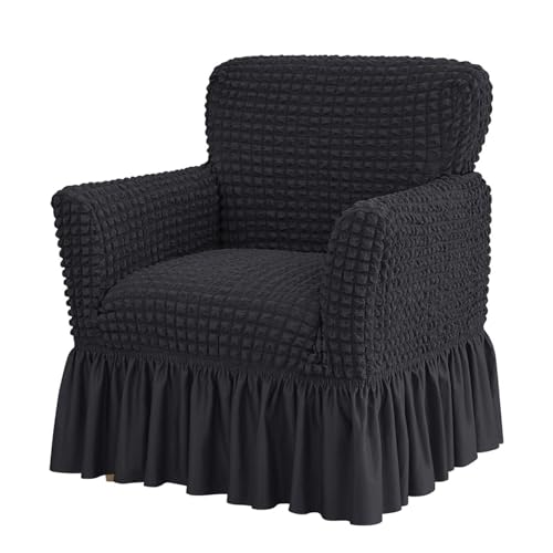 Hueborne Stretch-Sesselbezug Mit Rüschenrock – Schonbezug Mit Elastischem Saum for Akzent-Armlehnenstühle, Modernes Design for Arbeitszimmer, Bartheke, Wohnzimmer(Black) von Hueborne