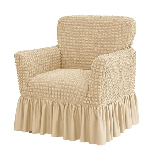 Hueborne Stretch-Sesselbezug Mit Rüschenrock – Schonbezug Mit Elastischem Saum for Akzent-Armlehnenstühle, Modernes Design for Arbeitszimmer, Bartheke, Wohnzimmer(Cream) von Hueborne