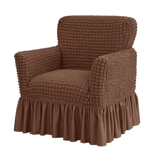 Hueborne Stretch-Sesselbezug Mit Rüschenrock – Schonbezug Mit Elastischem Saum for Akzent-Armlehnenstühle, Modernes Design for Arbeitszimmer, Bartheke, Wohnzimmer(Dark Coffee) von Hueborne