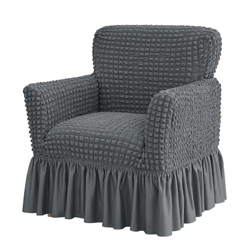 Hueborne Stretch-Sesselbezug Mit Rüschenrock – Schonbezug Mit Elastischem Saum for Akzent-Armlehnenstühle, Modernes Design for Arbeitszimmer, Bartheke, Wohnzimmer(Dark Grey) von Hueborne