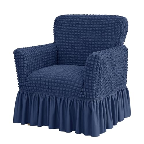 Hueborne Stretch-Sesselbezug Mit Rüschenrock – Schonbezug Mit Elastischem Saum for Akzent-Armlehnenstühle, Modernes Design for Arbeitszimmer, Bartheke, Wohnzimmer(Navy) von Hueborne