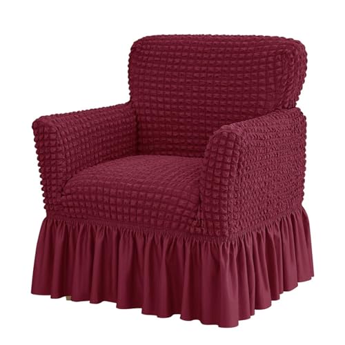 Hueborne Stretch-Sesselbezug Mit Rüschenrock – Schonbezug Mit Elastischem Saum for Akzent-Armlehnenstühle, Modernes Design for Arbeitszimmer, Bartheke, Wohnzimmer(Red Wine) von Hueborne