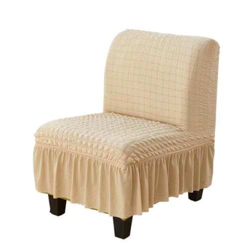 Hueborne Stretch-Stuhlhussen Ohne Armlehnen, 2er-Pack, Schonbezug for Slipper-Stuhl Mit Rock, Möbelschutzbezug for Das Wohnzimmer (weiß)(Beige,1pack) von Hueborne