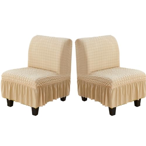 Hueborne Stretch-Stuhlhussen Ohne Armlehnen, 2er-Pack, Schonbezug for Slipper-Stuhl Mit Rock, Möbelschutzbezug for Das Wohnzimmer (weiß)(Beige,2pack) von Hueborne