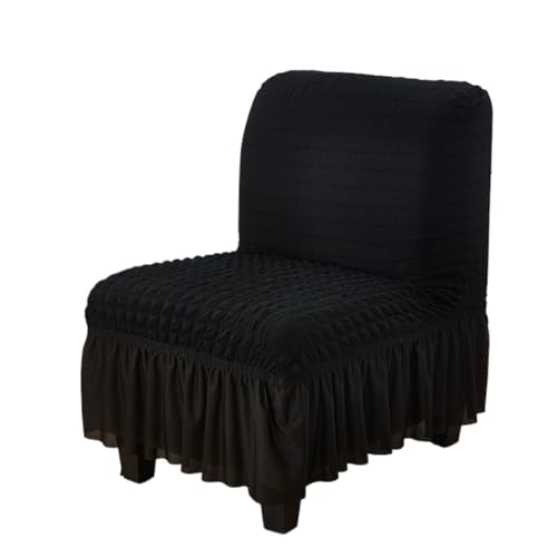Hueborne Stretch-Stuhlhussen Ohne Armlehnen, 2er-Pack, Schonbezug for Slipper-Stuhl Mit Rock, Möbelschutzbezug for Das Wohnzimmer (weiß)(Black,1pack) von Hueborne