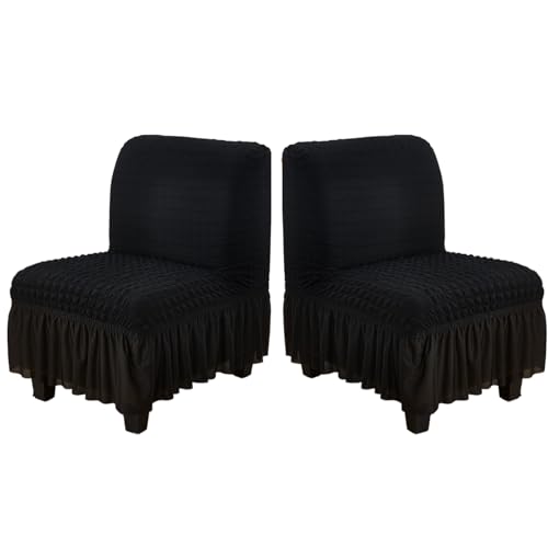 Hueborne Stretch-Stuhlhussen Ohne Armlehnen, 2er-Pack, Schonbezug for Slipper-Stuhl Mit Rock, Möbelschutzbezug for Das Wohnzimmer (weiß)(Black,2pack) von Hueborne