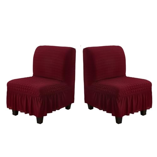 Hueborne Stretch-Stuhlhussen Ohne Armlehnen, 2er-Pack, Schonbezug for Slipper-Stuhl Mit Rock, Möbelschutzbezug for Das Wohnzimmer (weiß)(Burgundy,2pack) von Hueborne