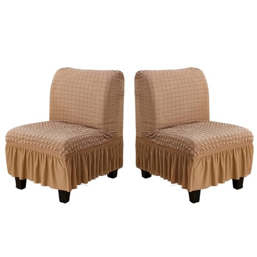 Hueborne Stretch-Stuhlhussen Ohne Armlehnen, 2er-Pack, Schonbezug for Slipper-Stuhl Mit Rock, Möbelschutzbezug for Das Wohnzimmer (weiß)(Camel,2pack) von Hueborne