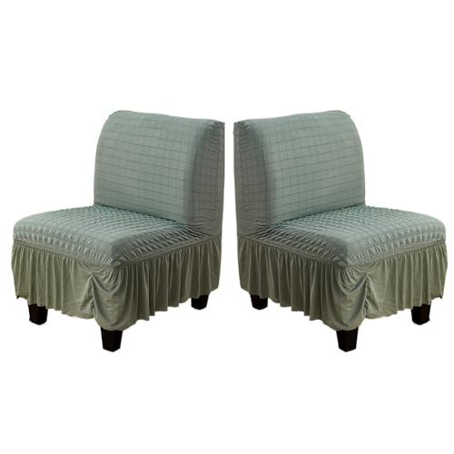 Hueborne Stretch-Stuhlhussen Ohne Armlehnen, 2er-Pack, Schonbezug for Slipper-Stuhl Mit Rock, Möbelschutzbezug for Das Wohnzimmer (weiß)(Cyan,2pack) von Hueborne