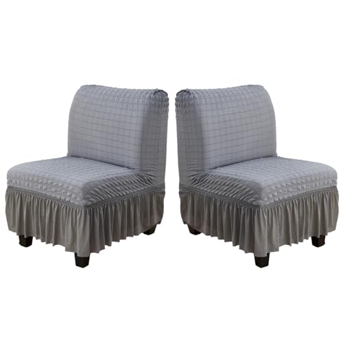 Hueborne Stretch-Stuhlhussen Ohne Armlehnen, 2er-Pack, Schonbezug for Slipper-Stuhl Mit Rock, Möbelschutzbezug for Das Wohnzimmer (weiß)(Dark Gray,2pack) von Hueborne