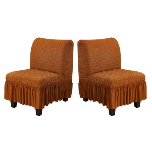 Hueborne Stretch-Stuhlhussen Ohne Armlehnen, 2er-Pack, Schonbezug for Slipper-Stuhl Mit Rock, Möbelschutzbezug for Das Wohnzimmer (weiß)(Mustard Yellow,2pack) von Hueborne
