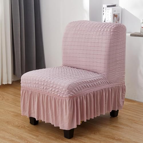 Hueborne Stretch-Stuhlhussen Ohne Armlehnen, 2er-Pack, Schonbezug for Slipper-Stuhl Mit Rock, Möbelschutzbezug for Das Wohnzimmer (weiß)(Pink,1pack) von Hueborne