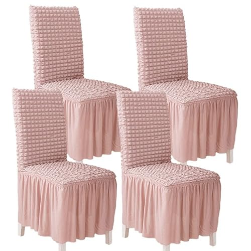 Hueborne Stuhlhussen for Esszimmerstühle, 4er-Set, Dehnbar, Abnehmbar, Waschbar, Stuhlhussen Mit Hängendem Rock Und Jacquard-Muster for Zuhause, Party, Hochzeit (Weinrot)(Pink) von Hueborne