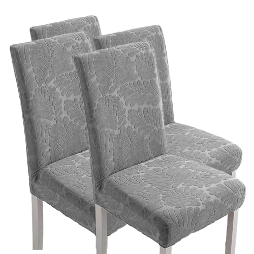 Hueborne Stuhlhussen for Esszimmerstühle, 4er-Set, Stretch-Stuhlhussen for Parson-Stühle Mit Jacquard-Muster, Weiche, Waschbare Schoner(Light Gray) von Hueborne