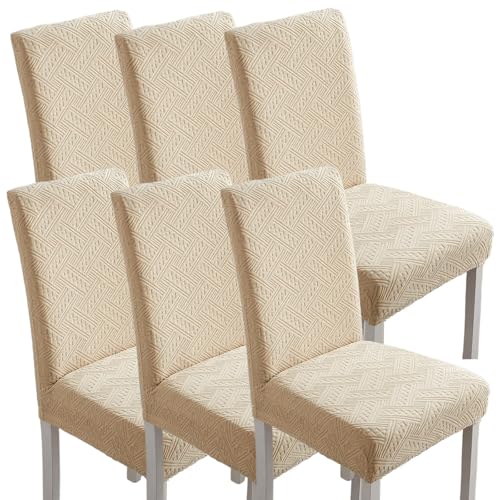 Hueborne Stuhlhussen for Esszimmerstühle, 6er-Set, Jacquard-Stretch-Küchenstuhlhussen Von Parsons for Esszimmer, Hotel, Zeremonie (Hellgrau)(Beige) von Hueborne