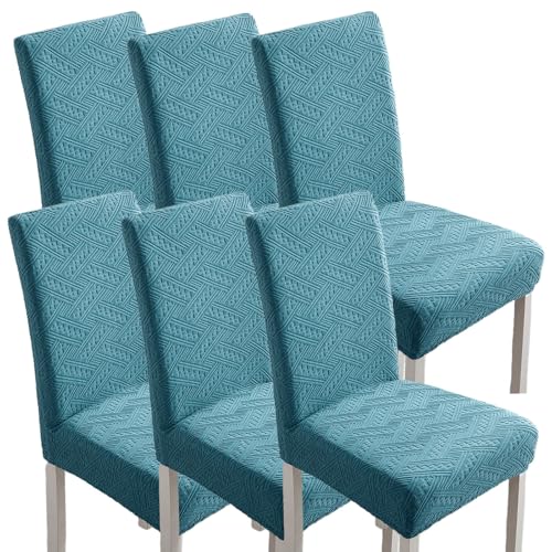 Hueborne Stuhlhussen for Esszimmerstühle, 6er-Set, Jacquard-Stretch-Küchenstuhlhussen Von Parsons for Esszimmer, Hotel, Zeremonie (Hellgrau)(Canal Blue) von Hueborne
