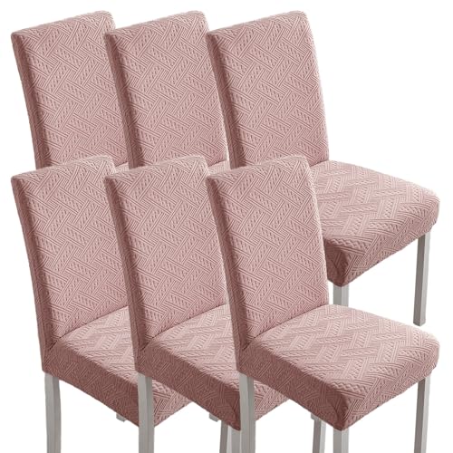 Hueborne Stuhlhussen for Esszimmerstühle, 6er-Set, Jacquard-Stretch-Küchenstuhlhussen Von Parsons for Esszimmer, Hotel, Zeremonie (Hellgrau)(Pink) von Hueborne