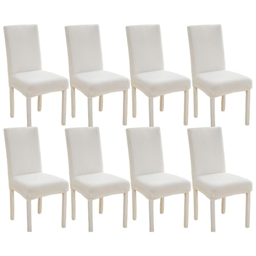 Hueborne 8er-Pack Stuhlhussen for Esszimmerstühle, Dehnbare, waschbare Stuhlhussen aus Jacquard for Partys, Bankette, Hotels (Dunkelbraun)(White) von Hueborne