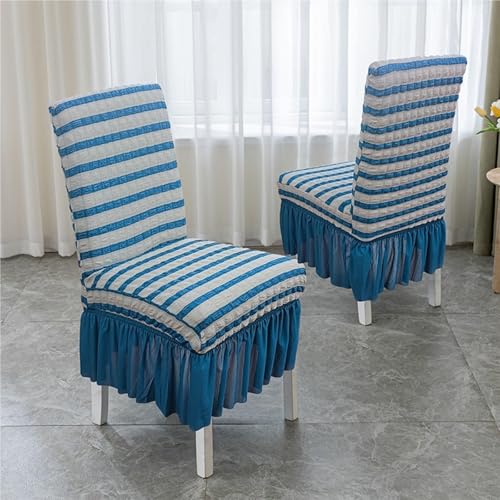 Hueborne Stuhlhussen for Esszimmerstühle, Dehnbare Schonbezüge Mit Rock, Waschbarer Möbelschutz for Zuhause, Bankette Und Hochzeiten(Blue+White,6PCS) von Hueborne