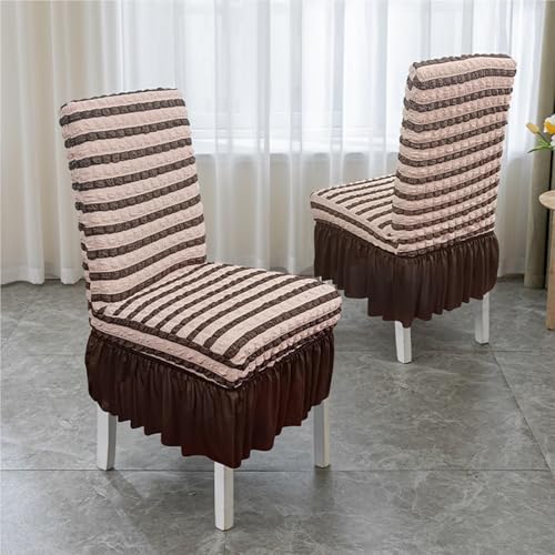 Hueborne Stuhlhussen for Esszimmerstühle, Dehnbare Schonbezüge Mit Rock, Waschbarer Möbelschutz for Zuhause, Bankette Und Hochzeiten(Brown+White,4PCS) von Hueborne