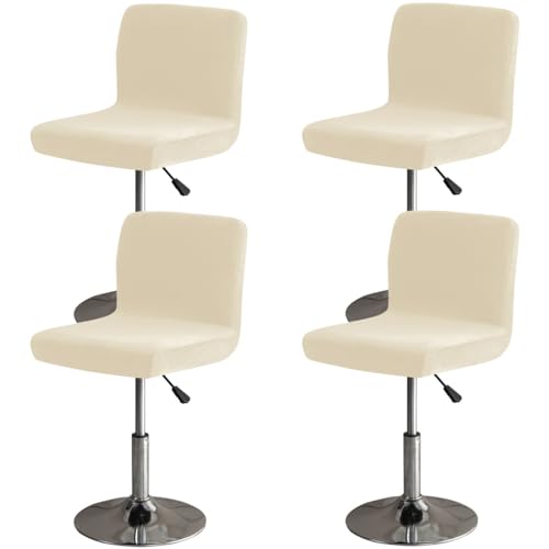 Hueborne Weicher Barhockerbezug aus Samt mit Rückenlehne, geeignet for Stühle mit mittlerer und niedriger Rückenlehne(Beige,4 pcs) von Hueborne