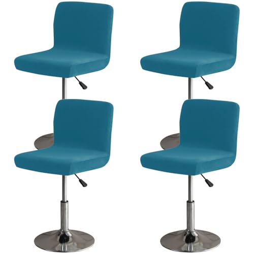 Hueborne Weicher Barhockerbezug aus Samt mit Rückenlehne, geeignet for Stühle mit mittlerer und niedriger Rückenlehne(Blue,4 pcs) von Hueborne