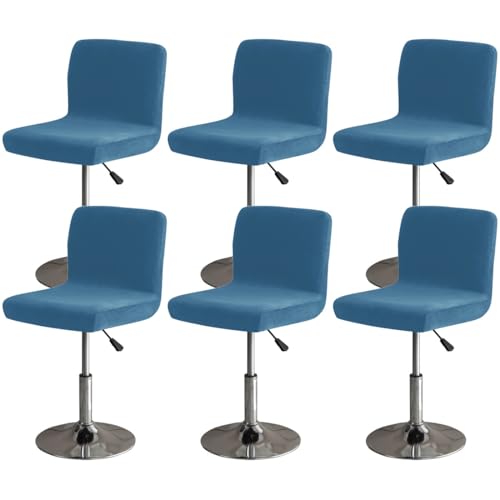 Hueborne Weicher Barhockerbezug aus Samt mit Rückenlehne, geeignet for Stühle mit mittlerer und niedriger Rückenlehne(Peacock Blue,6 pcs) von Hueborne