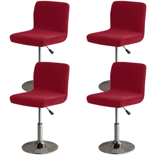 Hueborne Weicher Barhockerbezug aus Samt mit Rückenlehne, geeignet for Stühle mit mittlerer und niedriger Rückenlehne(Wine,4 pcs) von Hueborne