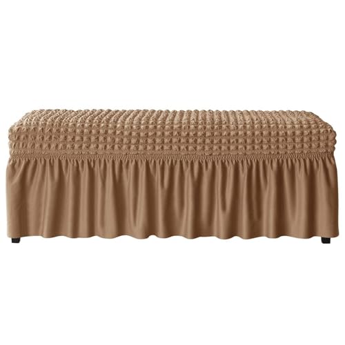 Hueborne Weicher Stretch-Schonbezug for Esszimmerbänke Mit Rock, Blasengittermuster, Polyester-Spandex, Elastischer Möbelschutz for Wohnzimmer Und Schlafzimmer, Maschinenwaschbar(Light Coffee) von Hueborne