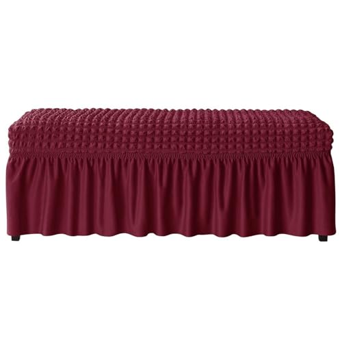 Hueborne Weicher Stretch-Schonbezug for Esszimmerbänke Mit Rock, Blasengittermuster, Polyester-Spandex, Elastischer Möbelschutz for Wohnzimmer Und Schlafzimmer, Maschinenwaschbar(Wine Red) von Hueborne