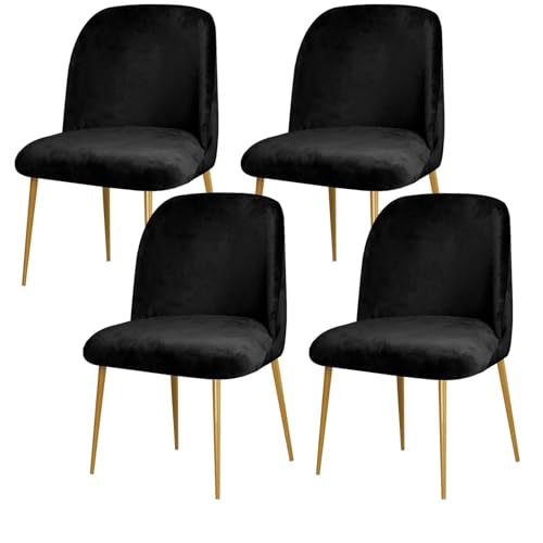 Samtbezüge for Esszimmerstühle Mit Gebogener Rückenlehne, 2er-Set, Dehnbare Schonbezüge Mit Runder Rückenlehne, Mid-Century Modern Akzent-Stuhlbezüge for Esszimmersitze Ohne Armlehnen(Black,4PCS) von Hueborne