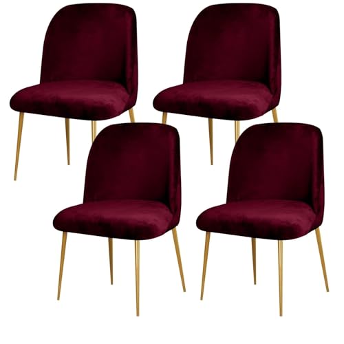 Samtbezüge for Esszimmerstühle Mit Gebogener Rückenlehne, 2er-Set, Dehnbare Schonbezüge Mit Runder Rückenlehne, Mid-Century Modern Akzent-Stuhlbezüge for Esszimmersitze Ohne Armlehnen(Wine Red,4PCS) von Hueborne
