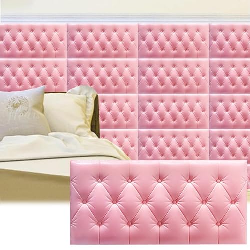 Selbstklebende Wandpaneele – 3D-gepolstertes Kopfteil – 10er-Pack abziehbare und aufklebbare Schaumstoff-Wandkissen – Schlafzimmer-, Kinderzimmer-Dekor(Pink,11.8x23.6in 4pcs) von Hueborne
