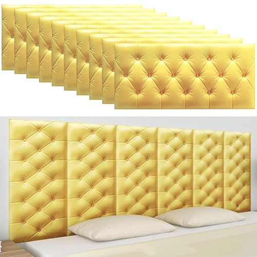 Selbstklebende Wandpaneele – 3D-gepolstertes Kopfteil – Abziehen Und Aufklebendes Schaumstoff-Wandkissen – Schlafzimmer, Spielzimmerdekor(Yellow,11.8x23.6in 4pcs) von Hueborne