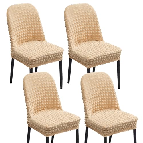 Stretch-Bezüge for Gebogene Esszimmerstühle, Armlehnenlose Stuhlhussen, 2er-/4er-/6er-Set, 360°-schützende elastische Stuhlhussen for Küche/Wohnzimmer(Beige,Set of 4) von Hueborne