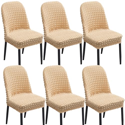 Stretch-Bezüge for Gebogene Esszimmerstühle, Armlehnenlose Stuhlhussen, 2er-/4er-/6er-Set, 360°-schützende elastische Stuhlhussen for Küche/Wohnzimmer(Beige,Set of 6) von Hueborne