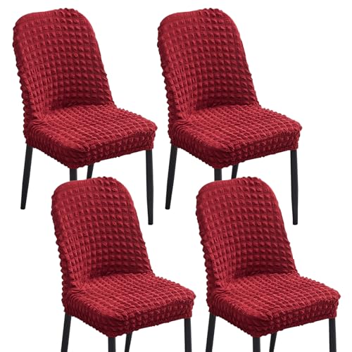 Stretch-Bezüge for Gebogene Esszimmerstühle, Armlehnenlose Stuhlhussen, 2er-/4er-/6er-Set, 360°-schützende elastische Stuhlhussen for Küche/Wohnzimmer(Burgundy,Set of 4) von Hueborne