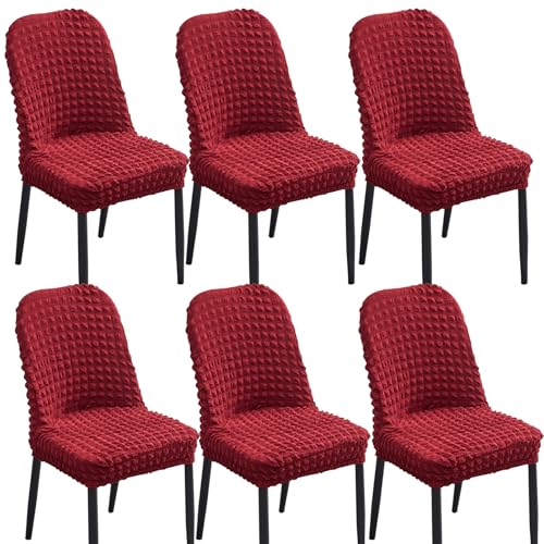 Stretch-Bezüge for Gebogene Esszimmerstühle, Armlehnenlose Stuhlhussen, 2er-/4er-/6er-Set, 360°-schützende elastische Stuhlhussen for Küche/Wohnzimmer(Burgundy,Set of 6) von Hueborne