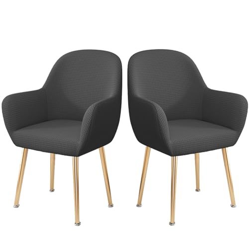 Stretch-Esszimmerstuhlbezüge Mit Gebogener Rückenlehne, 2er-/4er-/6er-Set, Sesselbezüge Aus Polyester-Jacquard, Elastischer, Weicher Sitzschutz for Küche, Restaurant, Büro(Dark Gray,2 Pcs) von Hueborne