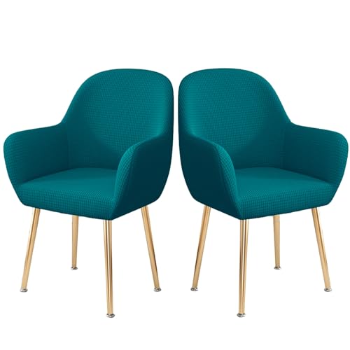 Stretch-Esszimmerstuhlbezüge Mit Gebogener Rückenlehne, 2er-/4er-/6er-Set, Sesselbezüge Aus Polyester-Jacquard, Elastischer, Weicher Sitzschutz for Küche, Restaurant, Büro(Dark Green,2 Pcs) von Hueborne