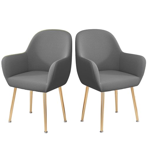 Stretch-Esszimmerstuhlbezüge Mit Gebogener Rückenlehne, 2er-/4er-/6er-Set, Sesselbezüge Aus Polyester-Jacquard, Elastischer, Weicher Sitzschutz for Küche, Restaurant, Büro(Light Gray,2 Pcs) von Hueborne