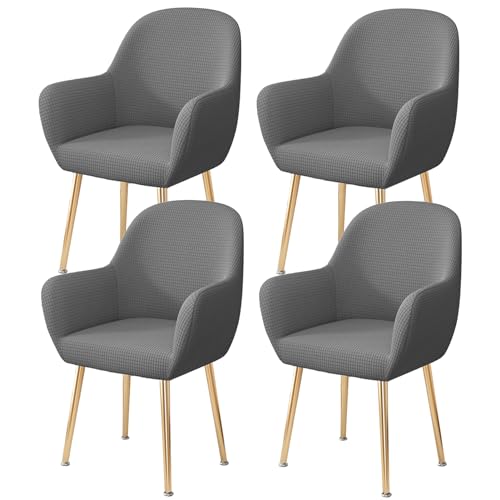 Stretch-Esszimmerstuhlbezüge Mit Gebogener Rückenlehne, 2er-/4er-/6er-Set, Sesselbezüge Aus Polyester-Jacquard, Elastischer, Weicher Sitzschutz for Küche, Restaurant, Büro(Light Gray,4 Pcs) von Hueborne