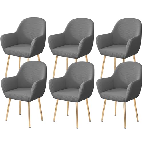 Stretch-Esszimmerstuhlbezüge Mit Gebogener Rückenlehne, 2er-/4er-/6er-Set, Sesselbezüge Aus Polyester-Jacquard, Elastischer, Weicher Sitzschutz for Küche, Restaurant, Büro(Light Gray,6 Pcs) von Hueborne