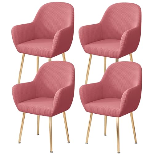 Stretch-Esszimmerstuhlbezüge Mit Gebogener Rückenlehne, 2er-/4er-/6er-Set, Sesselbezüge Aus Polyester-Jacquard, Elastischer, Weicher Sitzschutz for Küche, Restaurant, Büro(Pink,4 Pcs) von Hueborne
