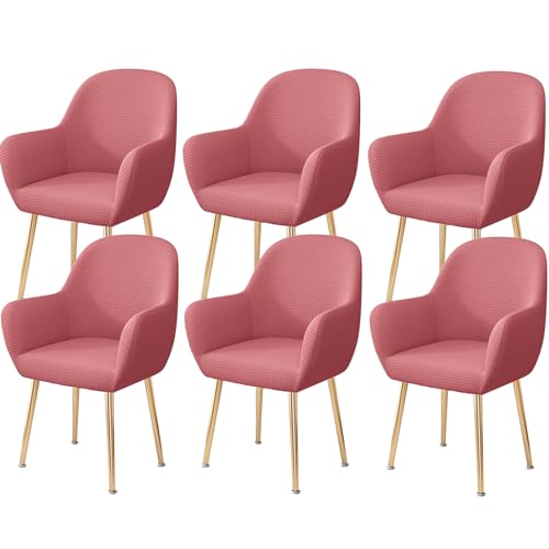 Stretch-Esszimmerstuhlbezüge Mit Gebogener Rückenlehne, 2er-/4er-/6er-Set, Sesselbezüge Aus Polyester-Jacquard, Elastischer, Weicher Sitzschutz for Küche, Restaurant, Büro(Pink,6 Pcs) von Hueborne