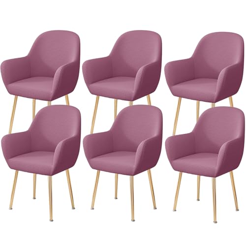 Stretch-Esszimmerstuhlbezüge Mit Gebogener Rückenlehne, 2er-/4er-/6er-Set, Sesselbezüge Aus Polyester-Jacquard, Elastischer, Weicher Sitzschutz for Küche, Restaurant, Büro(Violet,6 Pcs) von Hueborne